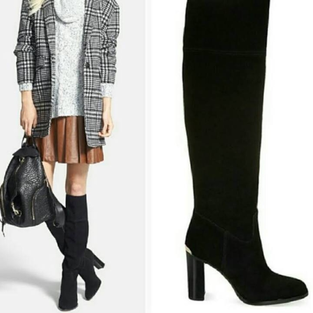 Michael Kors Black Suede Knee-High Boots Black